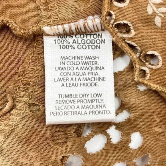 Glima Tie Dye Top Womens M Tan V-Neck Pullover Eyelet Trim Hippie‎ Boho Artsy - Picture 11 of 12